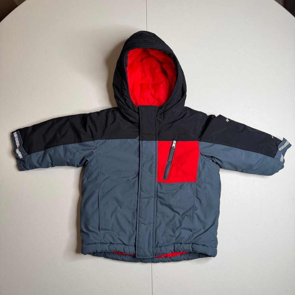 Columbia Toddler 2T Winter Jacket Gray Black Red Insulated Hooded Coat